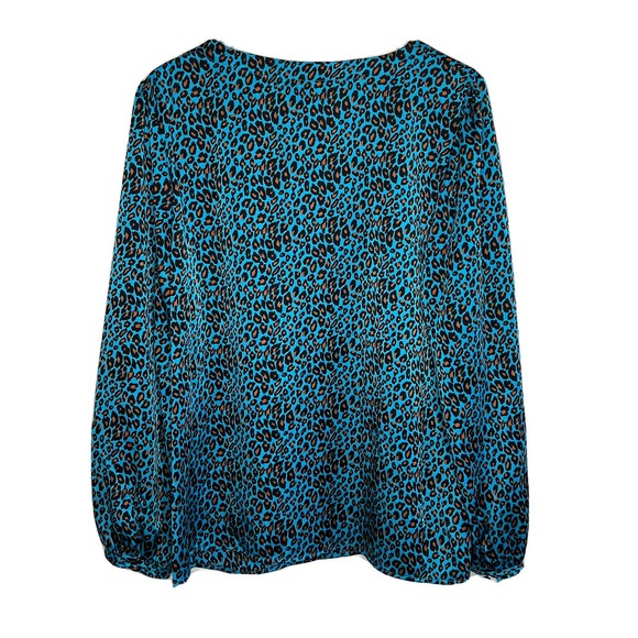 J Peterman shirt Blue Brown Leopard Animal Print Top Size 14 Career Office Ad2 - Picture 4 of 7